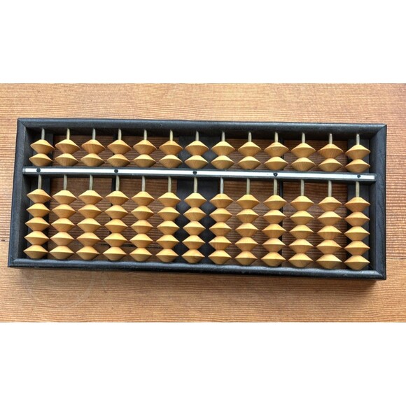 Vintage Japanese Soroban Abacus, 1940s 13 Rods, 2/5 Bead Combo 12 x 5 x 0.75" - Picture 6 of 9